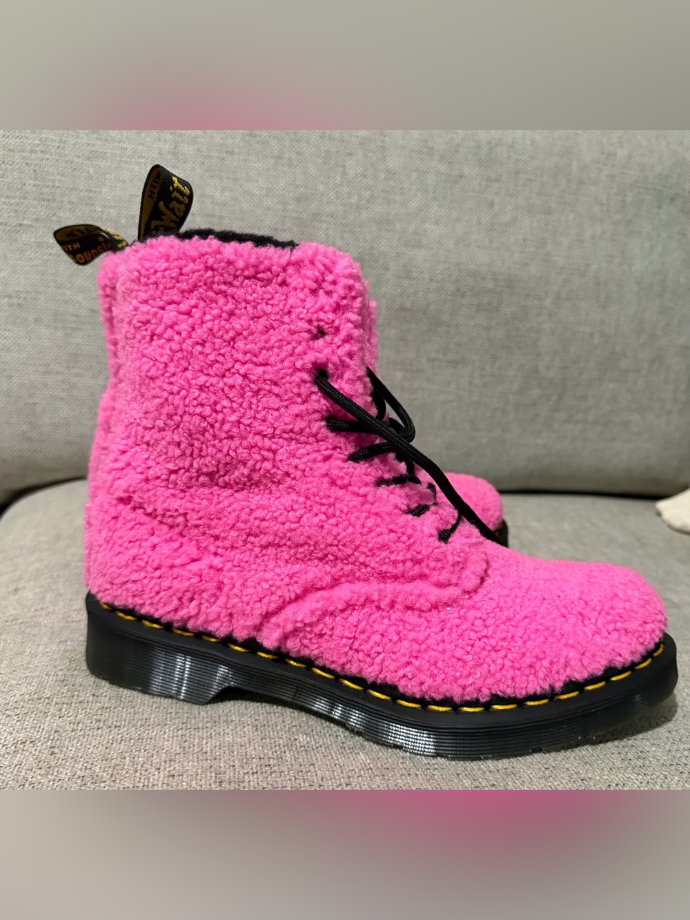 Dr. Martens Pink Shearling Lace-Up Boot